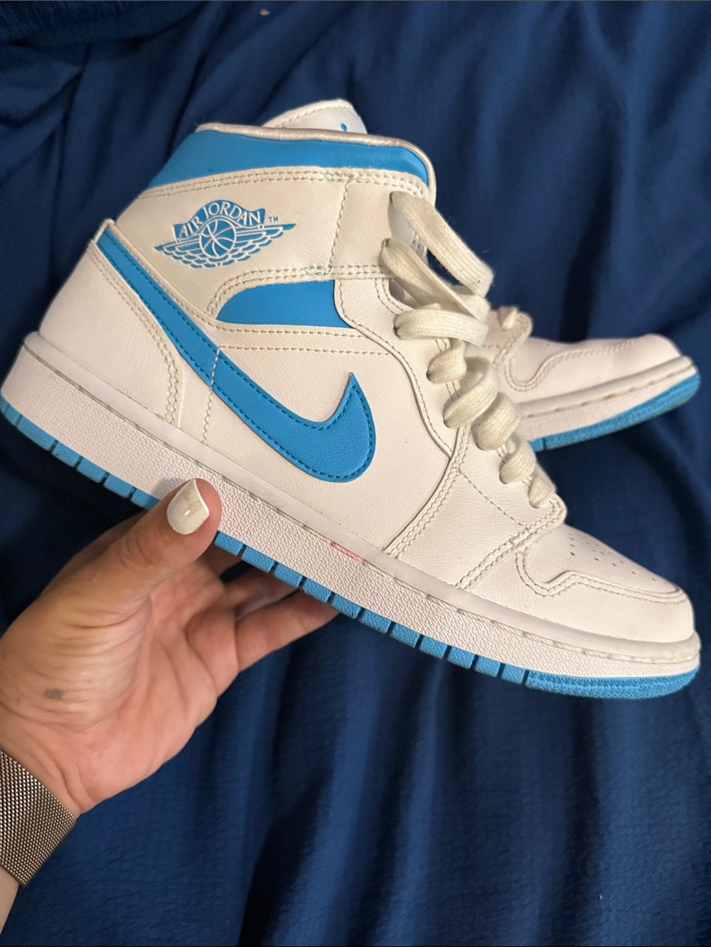 Jordan Kids High-Top Sneakers in White and Blue
